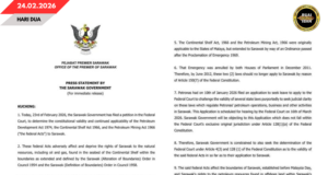 SARAWAK NGEMAI PETISYEN BA KORT PERINTAH BESAI BEKAUL AKTA PETROLEUM