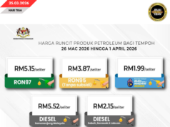 Rega petrol mengkang enda berubah, diesel bebida nitihka pelilih menua ungkup timpuh 26 Mac – 1 April 2026