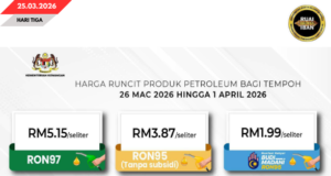 Rega petrol mengkang enda berubah, diesel bebida nitihka pelilih menua ungkup timpuh 26 Mac – 1 April 2026