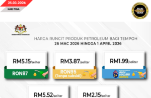 Rega petrol mengkang enda berubah, diesel bebida nitihka pelilih menua ungkup timpuh 26 Mac – 1 April 2026