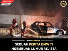 SEBUAH KERITA BMW TI NGEMBUAN LUMUR REJISTA BRUNEI ANGUS LENGIS DI PIASAU