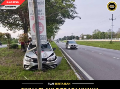 SIKU LELAKI BEBADI NYAWA SEPENGUDAH KERITA TEPAWAH LALU NGELANTAK TIANG LAMPU BA JALAI KUALA BARAM BYPASS
