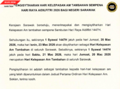 KEMISI TAMBAH UNGKUP AIDILFITRI 2026 BAGI NEGERI SARAWAK