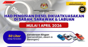 Sekat Ngisi Minyak Diesel Diteritka Berengkah 1 April ba Sabah, Sarawak Enggau Labuan