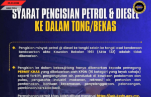 Syarat ngisi petrol enggau diesel ngagai tong tauka gilin