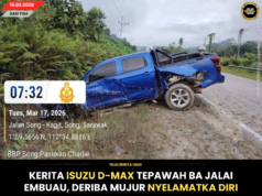 KERITA ISUZU D-MAX TEPAWAH BA JALAI EMBUAU, DERIBA MUJUR NYELAMATKA DIRI
