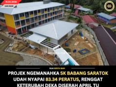 PROJEK NGEMANAHKA SK BABANG SARATOK UDAH NYAPAI 83.34 PERATUS, RENGGAT KETERUBAH DEKA DISERAH APRIL TU