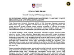 UiTM Sarawak mantah dawa bisi kuasa nyiri vendor balai makai kampus