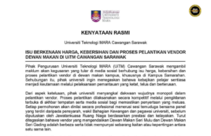 UiTM Sarawak mantah dawa bisi kuasa nyiri vendor balai makai kampus