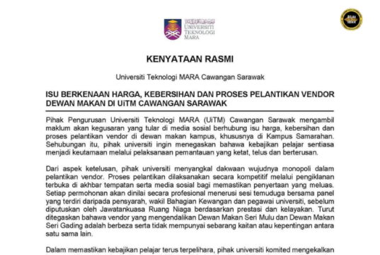 UiTM Sarawak mantah dawa bisi kuasa nyiri vendor balai makai kampus
