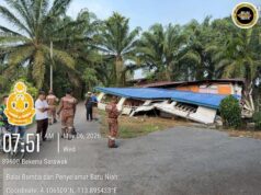 Rumah kayu runtuh di Bekenu, bomba ngentaska nadai penusal bakal tauka bebadi diripotka