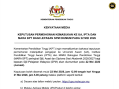 Pemutus masuk UA, IPTA enggau MARA BPT ungkup Graduet SPM Dipadahka kena 22 Mei 2026